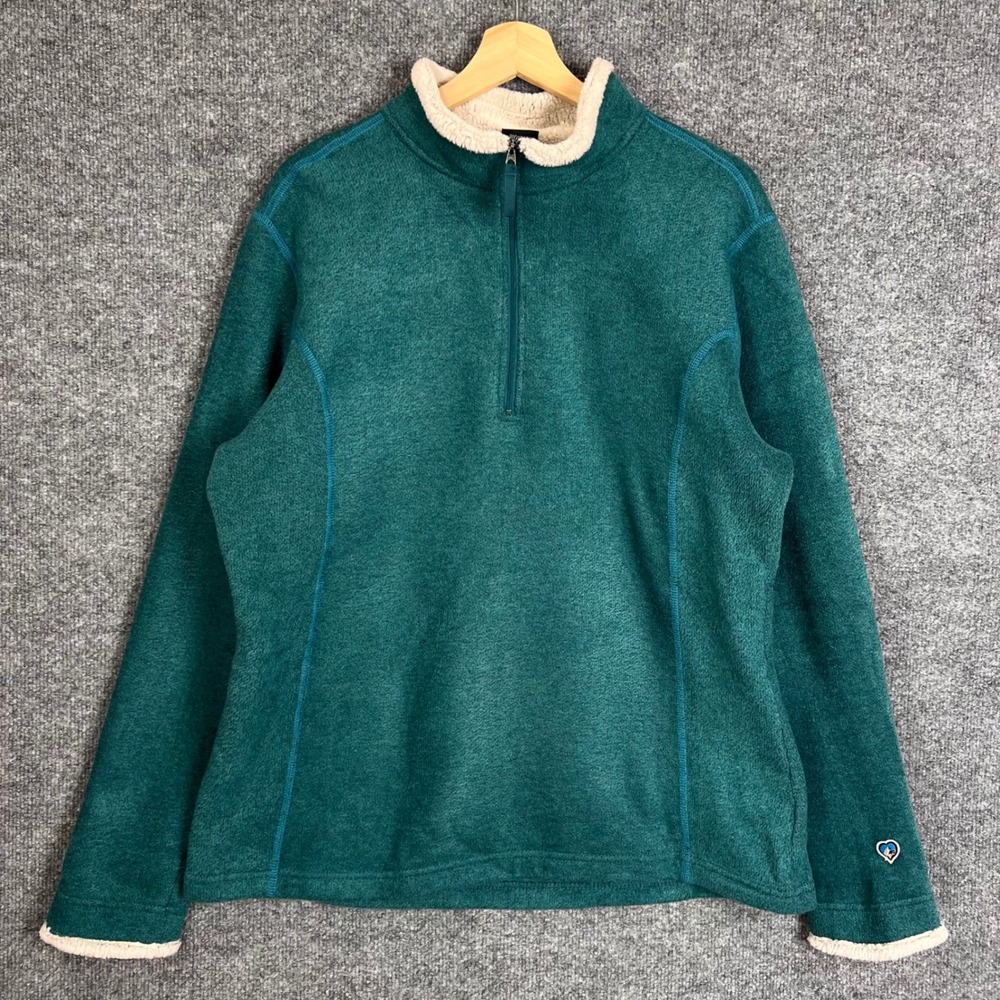 KUHL Pullover Women XL Teal Excellent Alfpaca Fleece Quarter Zip Jacket